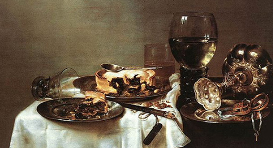 Painting of table with food